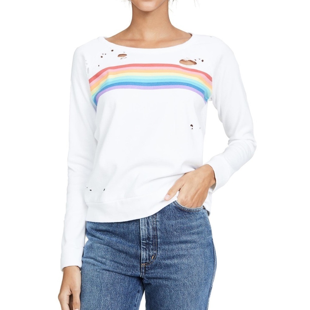 Chaser distressed rainbow stripe sweatshirt